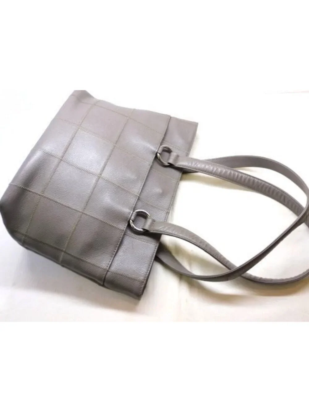 Chanel Choco Bar Stitch Tote Gray Caviar Leather Logo Silver - Picture 2 of 5